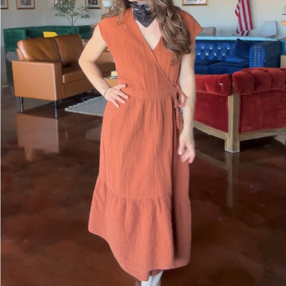 Elegant Rust Wrap Dress